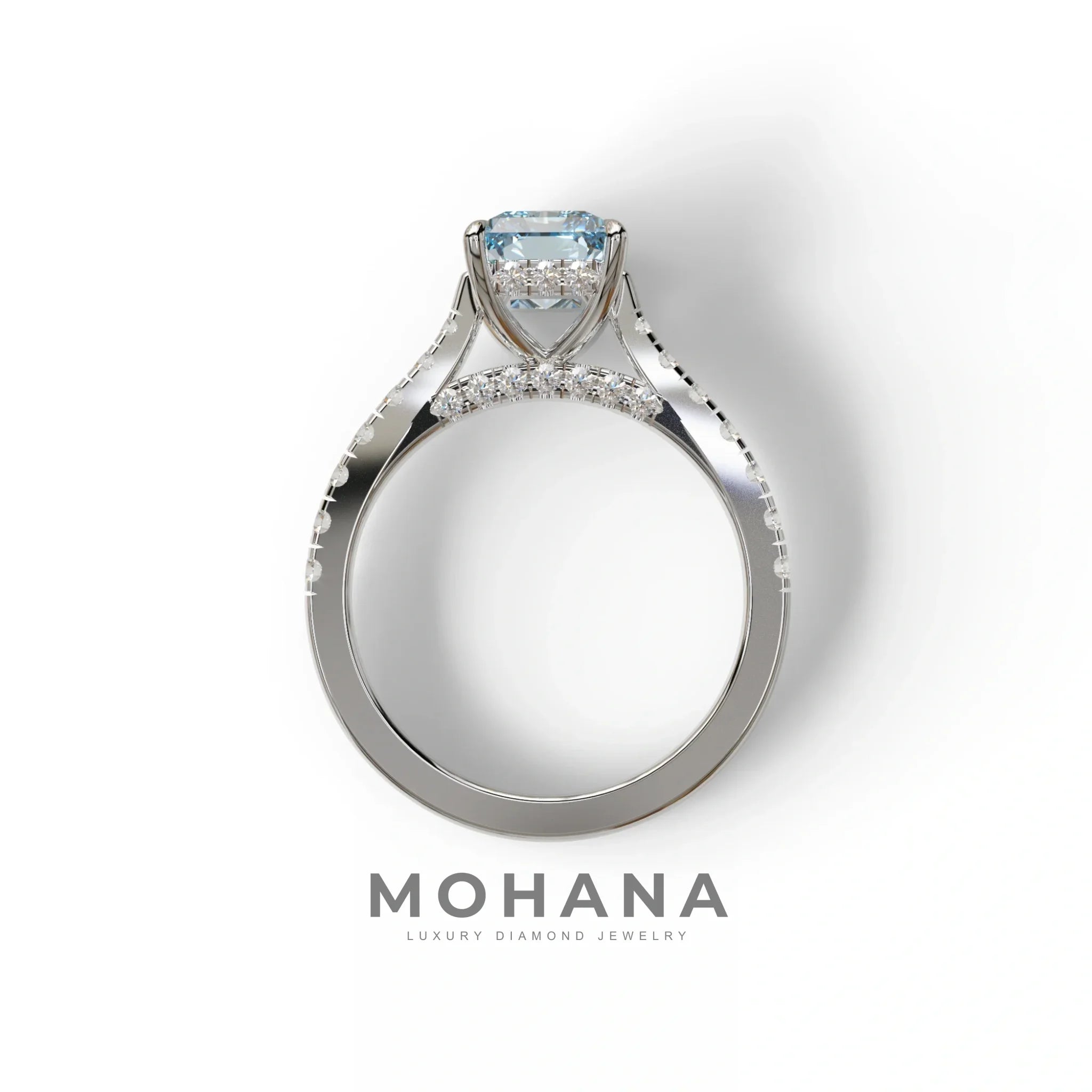2 Carat Blue Radiant Cut Halo & Pave Lab Grown Diamond Ring- Asphalt