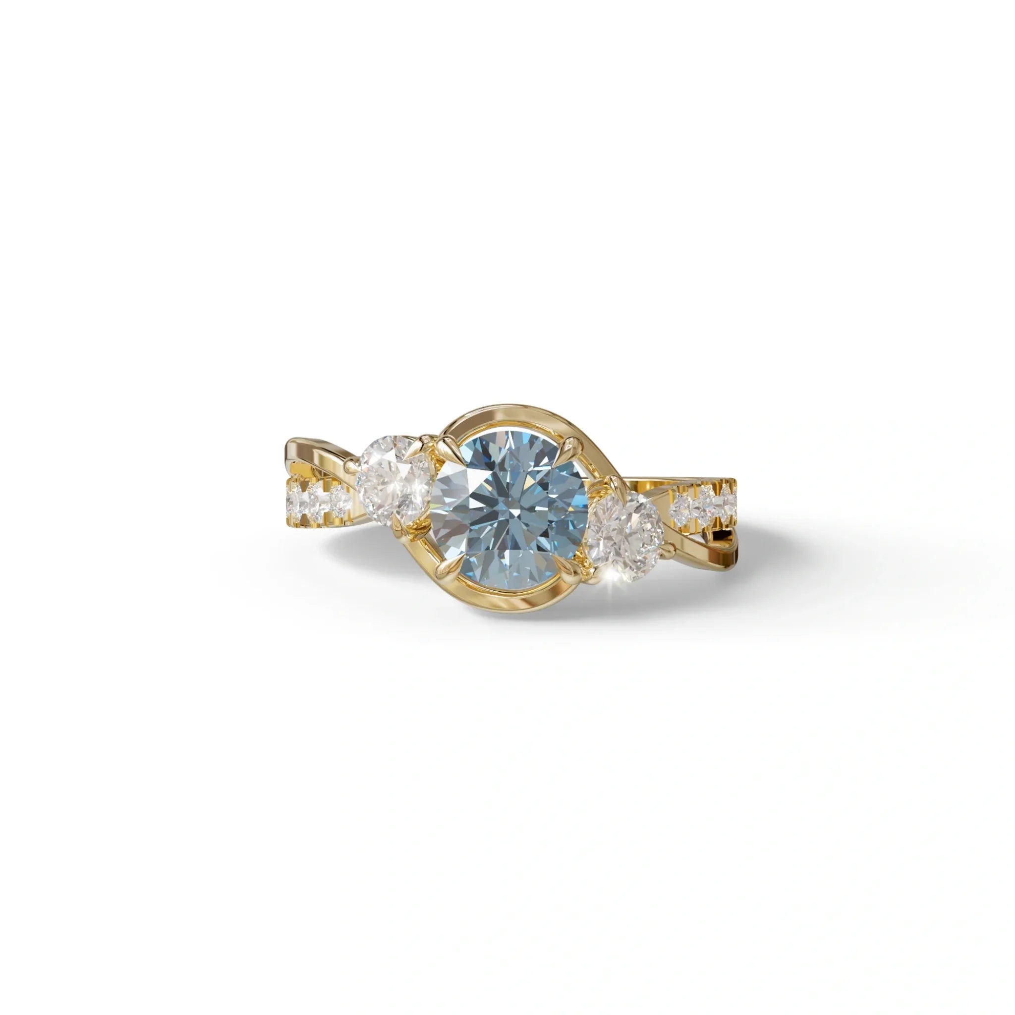 2 Carat Blue Lab Grown Diamond Round Engagement Ring - Giverny - 10K Solid Gold / Yellow Gold