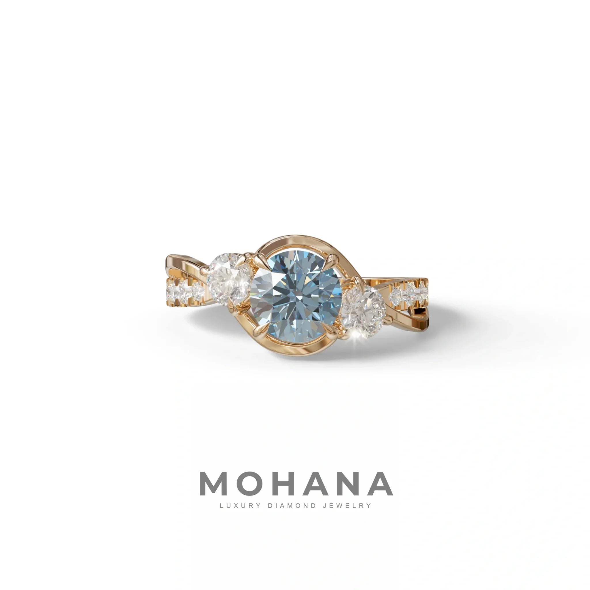 2 Carat Blue Lab Grown Diamond Round Engagement Ring - Giverny - 10K Solid Gold / Rose Gold