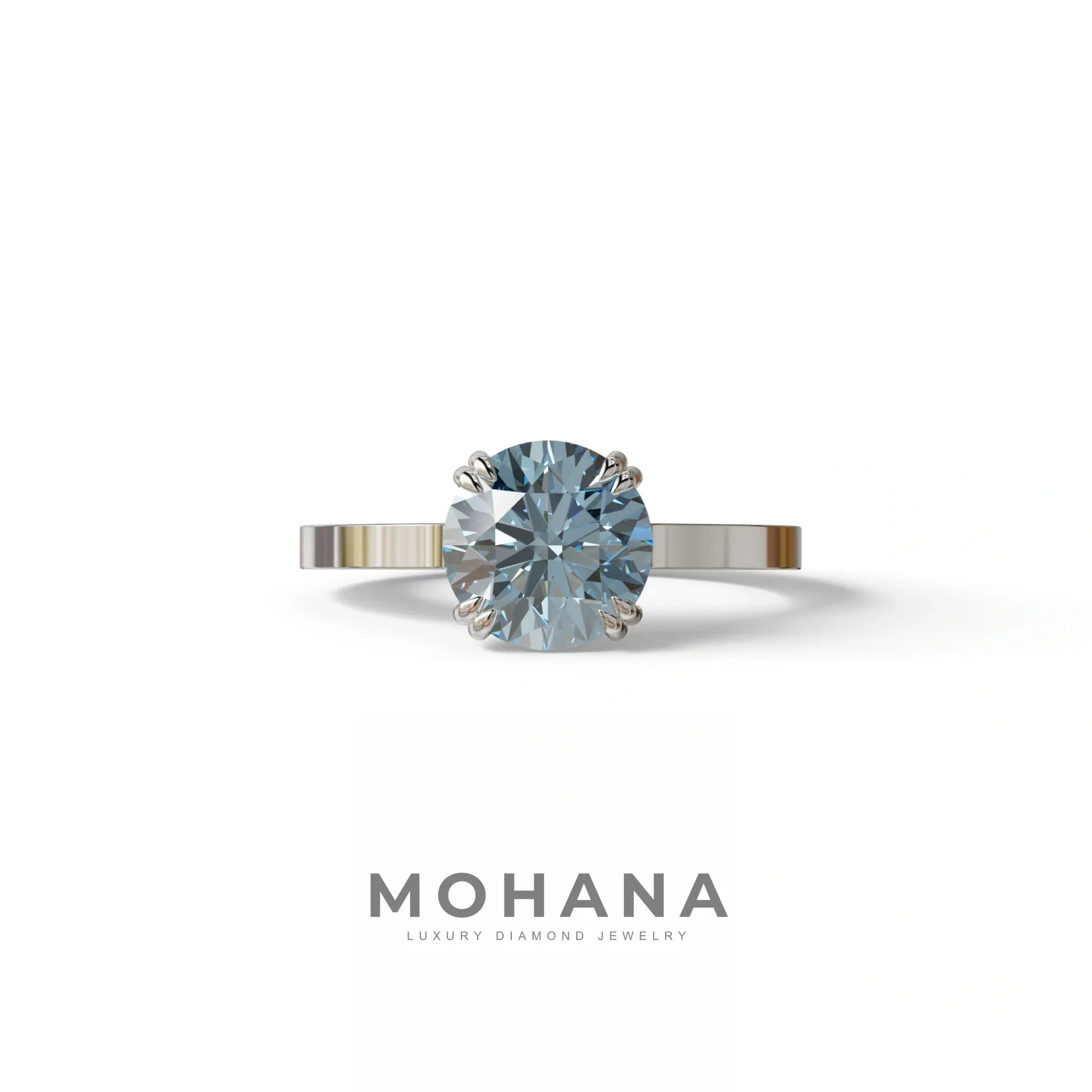2 Carat Blue Round Cut Hidden Halo Lab Diamond Engagement Ring - Maeve - 10K Solid Gold / White Gold