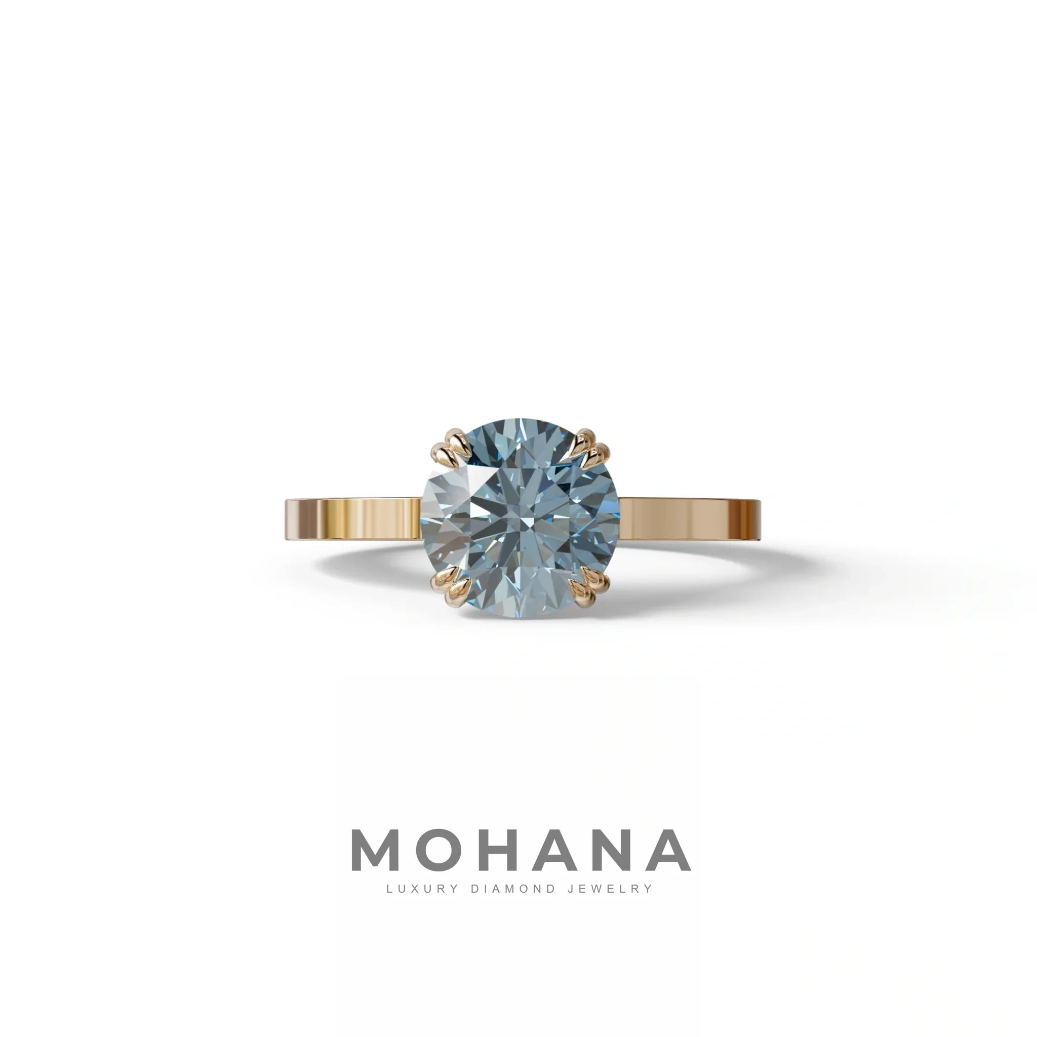 2 Carat Blue Round Cut Hidden Halo Lab Diamond Engagement Ring - Maeve - 10K Solid Gold / Rose Gold