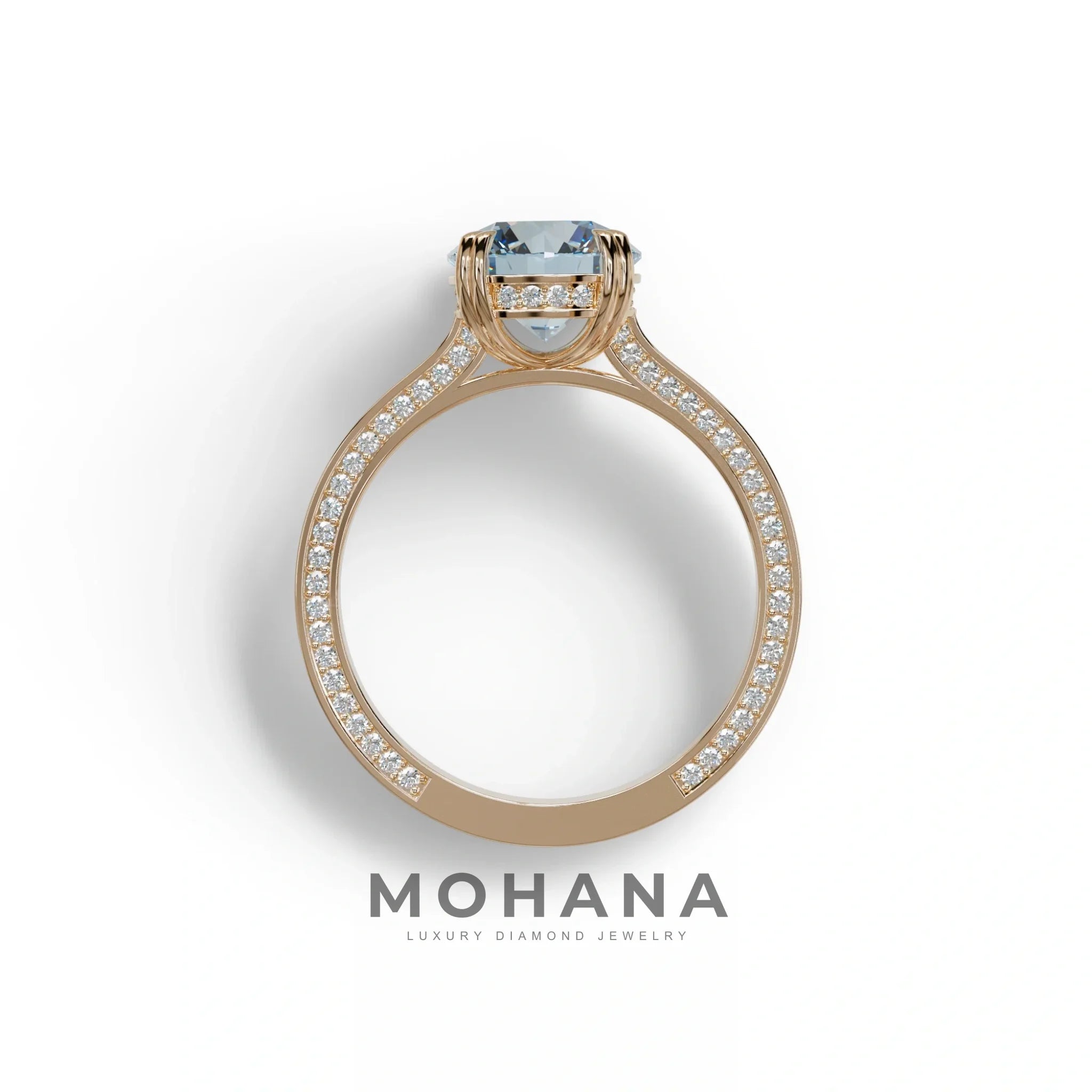 2 Carat Blue Round Cut Hidden Halo Lab Diamond Engagement Ring - Maeve