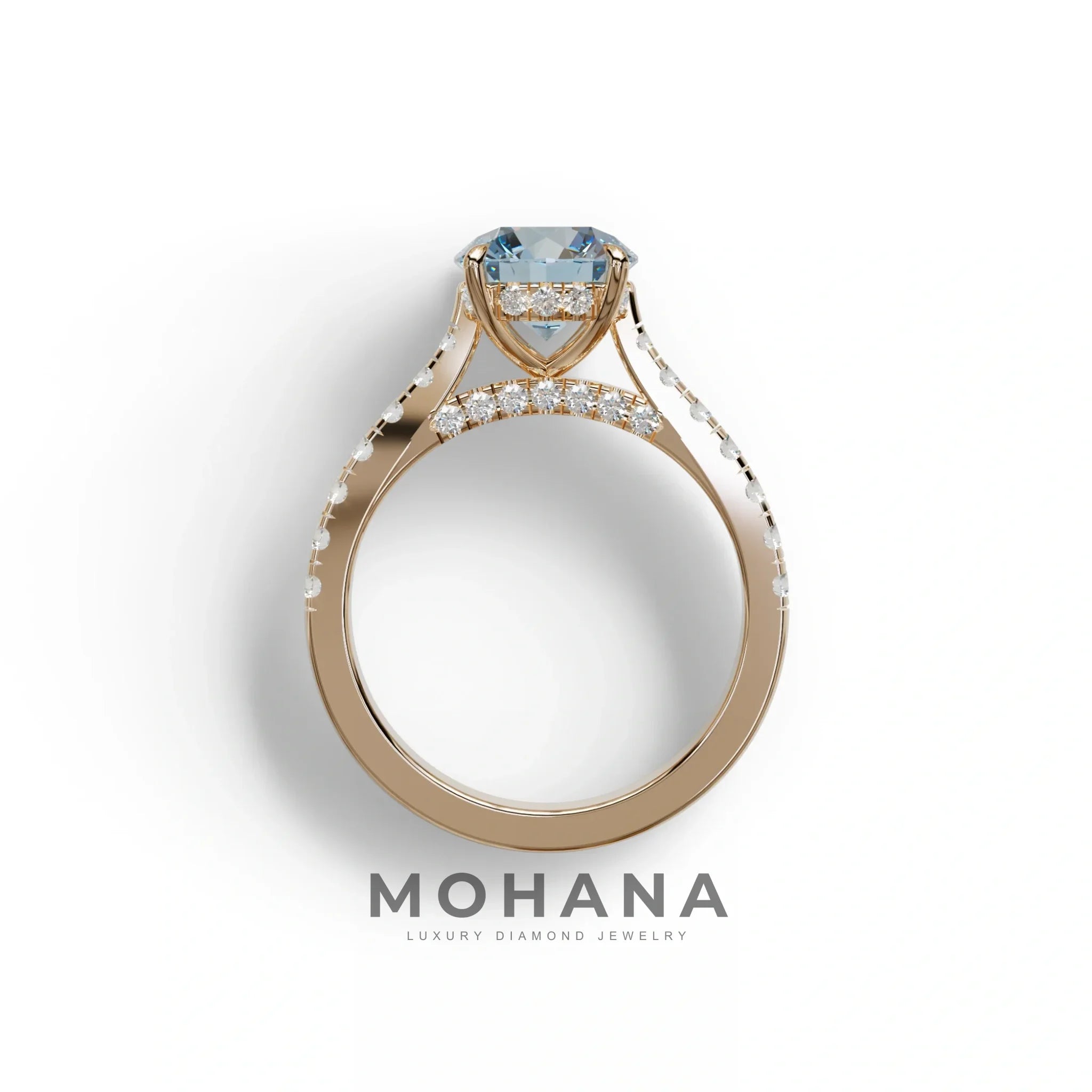 2 Carat Round Cut Blue Lab Grown Diamond Engagement Ring | Hidden Halo & Pave - Brilliant