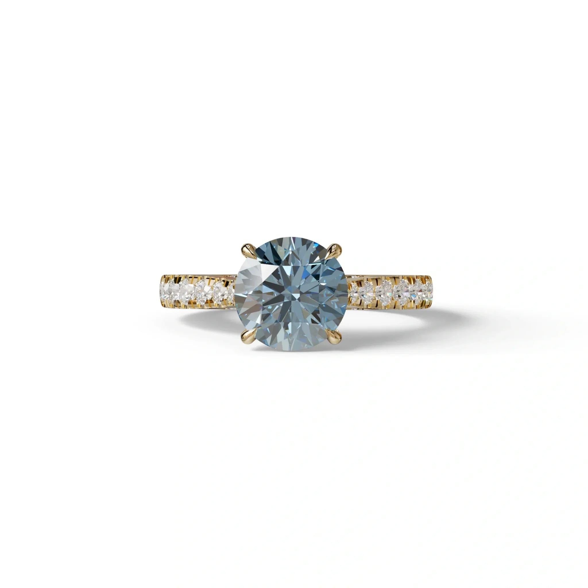 2 Carat Round Cut Blue Lab Grown Diamond Engagement Ring | Hidden Halo & Pave - Brilliant - 10K Solid Gold / Yellow Gold