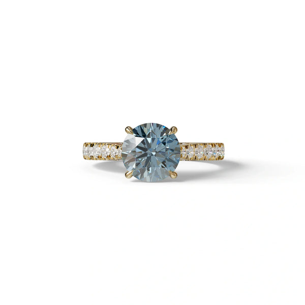 2 Carat Blue Lab Grown Diamond Engagement Ring – Round Cut Hidden Halo | Brilliant