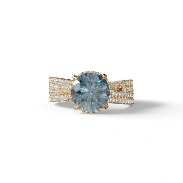 2 Carat Blue Lab Grown Diamond Engagement Ring – Round Cut Hidden Halo