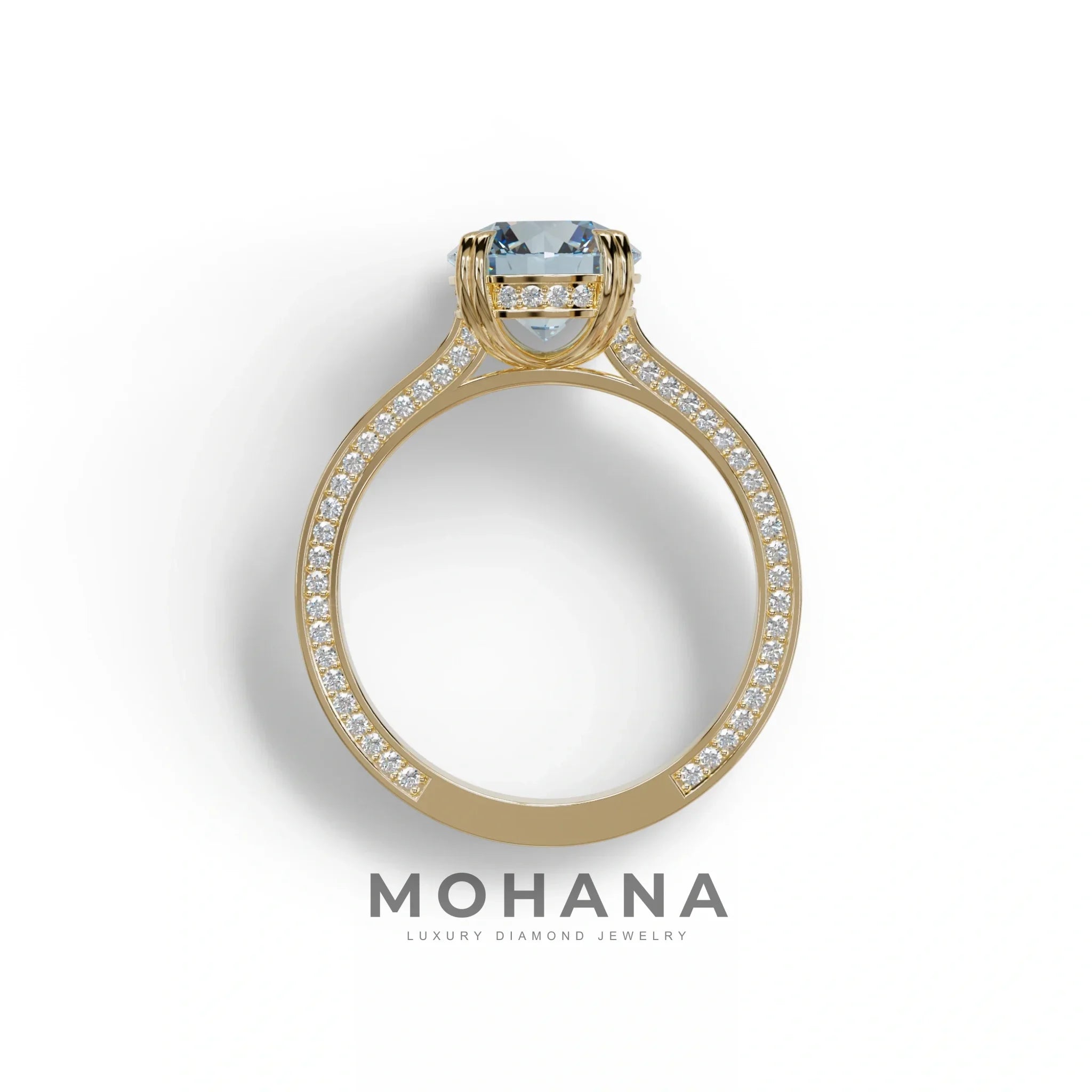 2 Carat Blue Round Cut Hidden Halo Lab Diamond Engagement Ring - Maeve