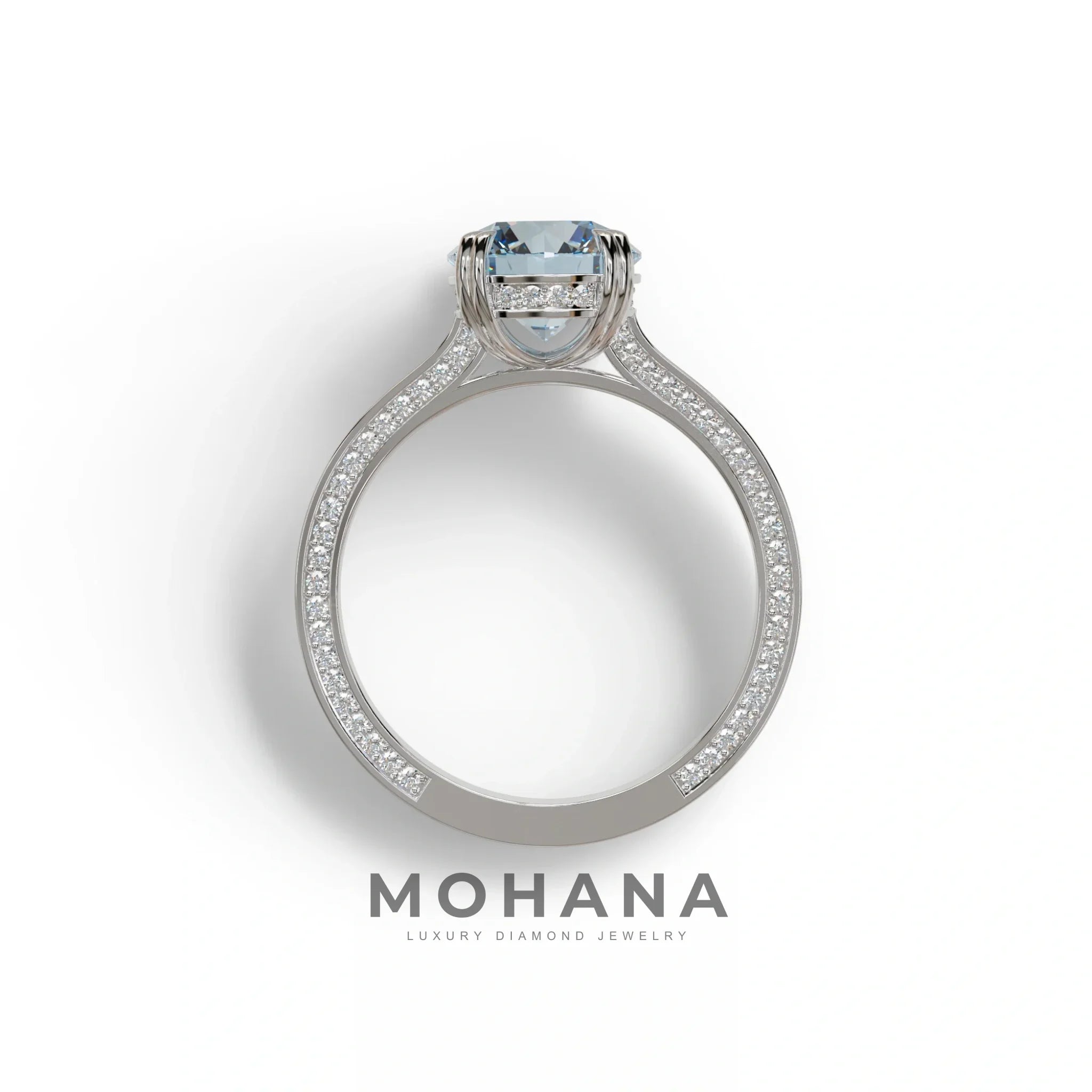 2 Carat Blue Round Cut Hidden Halo Lab Diamond Engagement Ring - Maeve