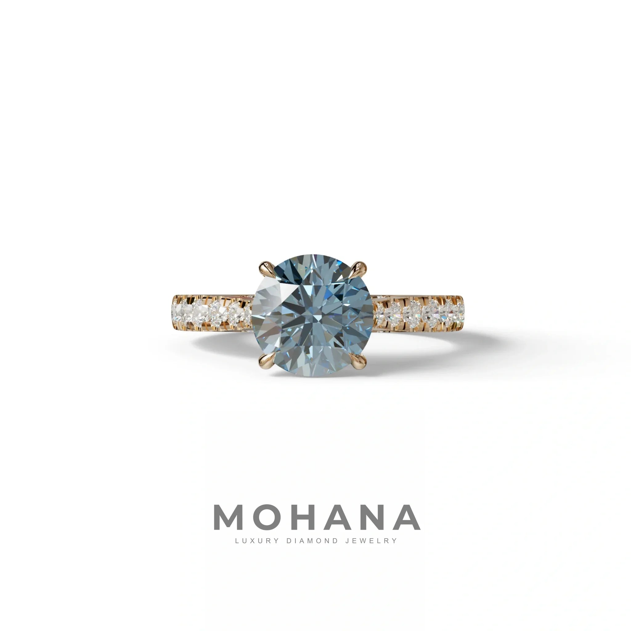 2 Carat Round Cut Blue Lab Grown Diamond Engagement Ring | Hidden Halo & Pave - Brilliant - 10K Solid Gold / Rose Gold