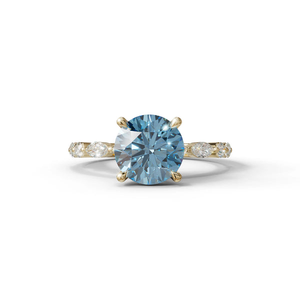 2 Carat Blue Lab Grown Diamond Engagement Ring – Round Cut Hidden Halo