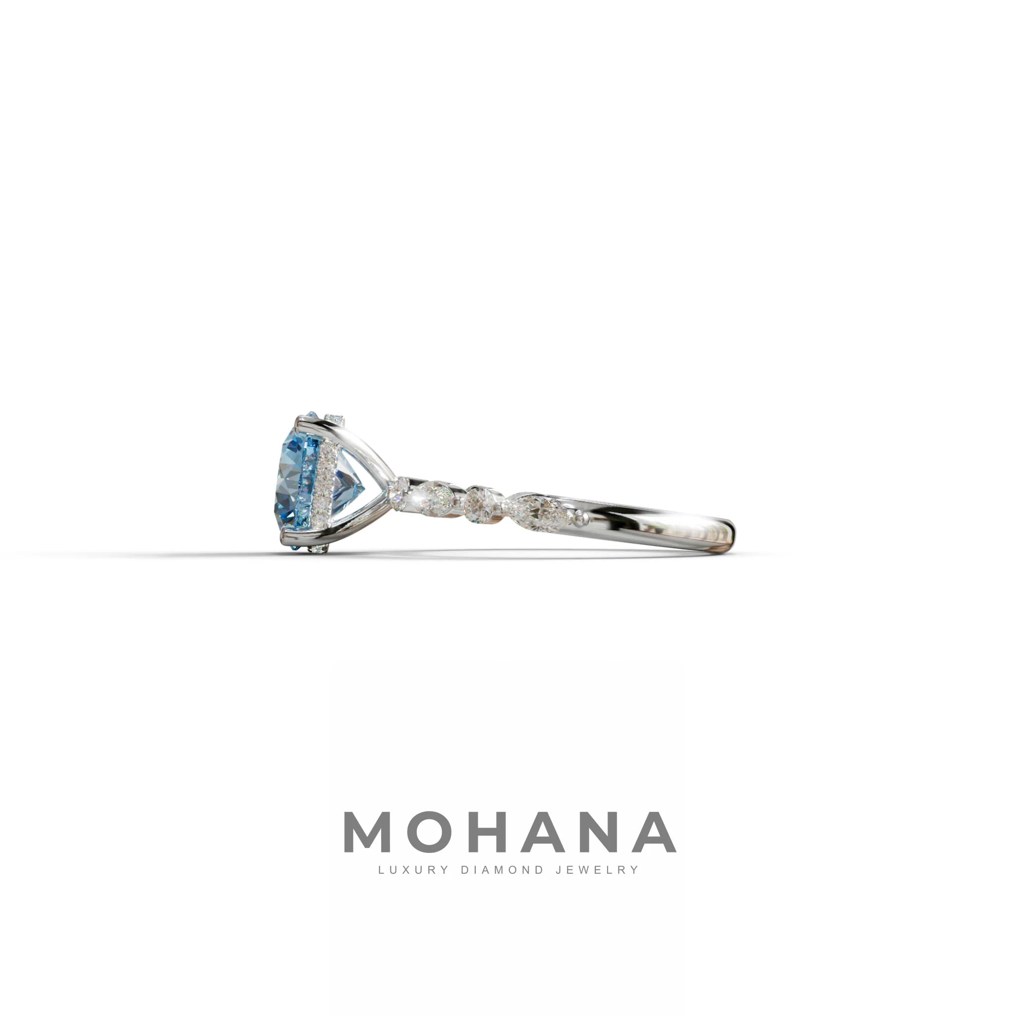 2 Carat Blue Round Cut Hidden Halo & Pave Set Lab Diamond Ring - Pure Origin
