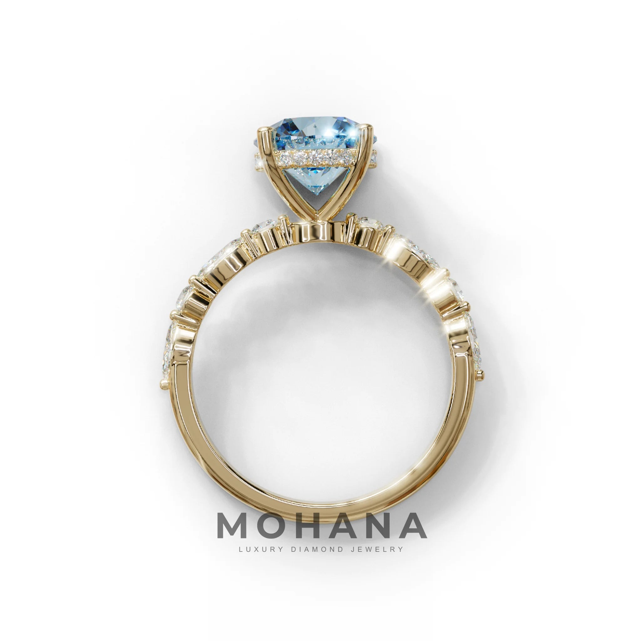 2 Carat Blue Round Cut Hidden Halo & Pave Set Lab Diamond Ring - Pure Origin