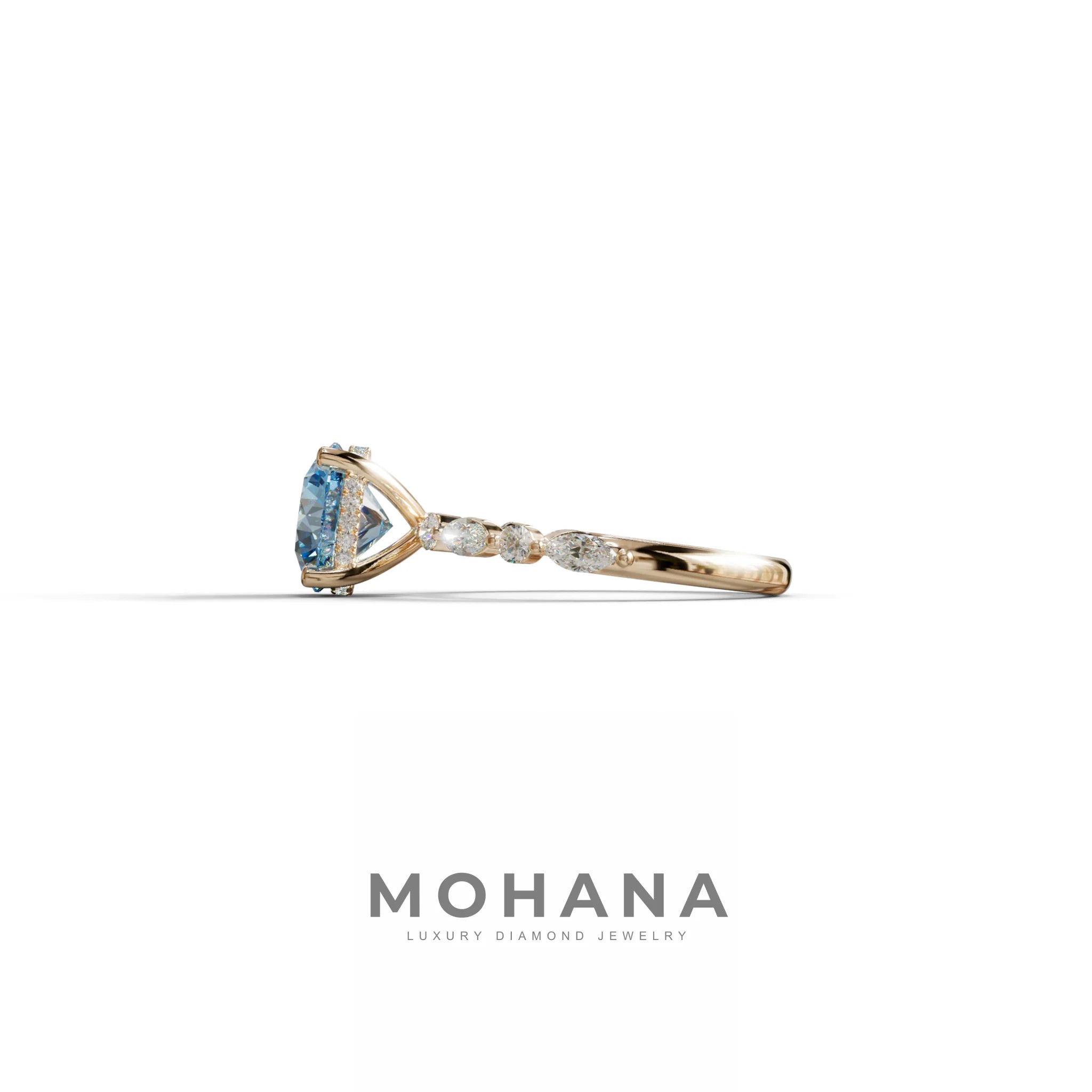 2 Carat Blue Round Cut Hidden Halo & Pave Set Lab Diamond Ring - Pure Origin