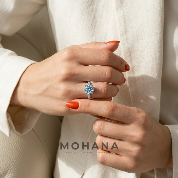 2 Carat Blue Lab Grown Diamond Engagement Ring – Round Cut Hidden Halo alternate view