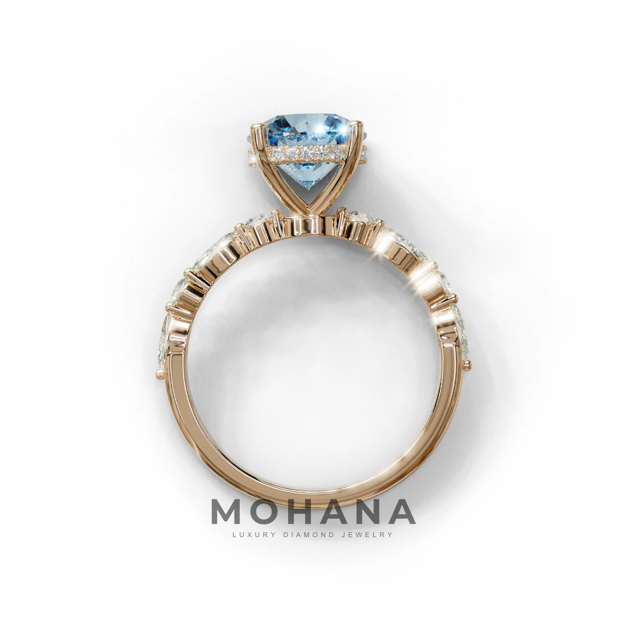 2 Carat Blue Round Cut Hidden Halo & Pave Set Lab Diamond Ring - Pure Origin