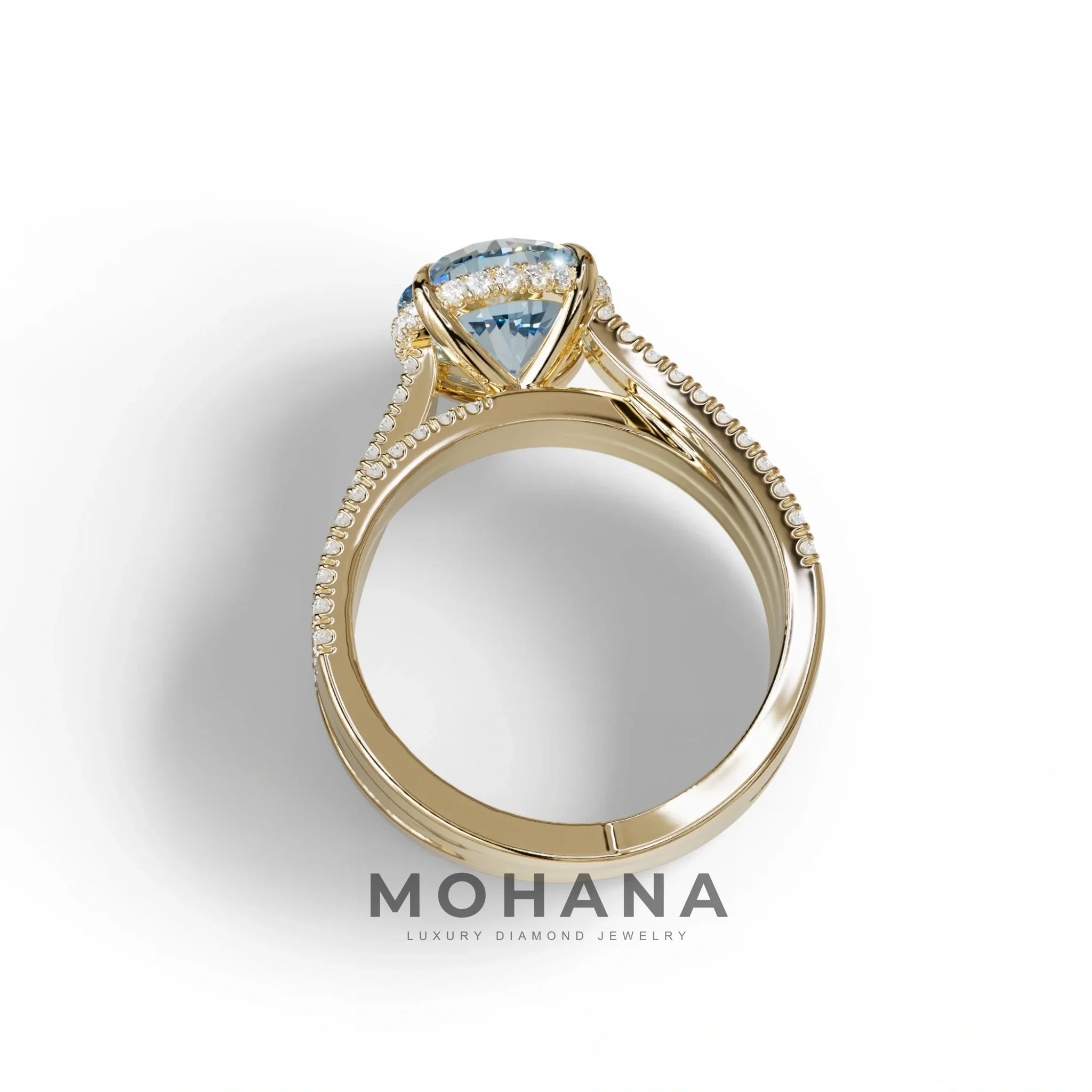 2 Carat Blue Round Cut Hidden Halo Lab & Pave Lab Diamond Ring - Je t’aime