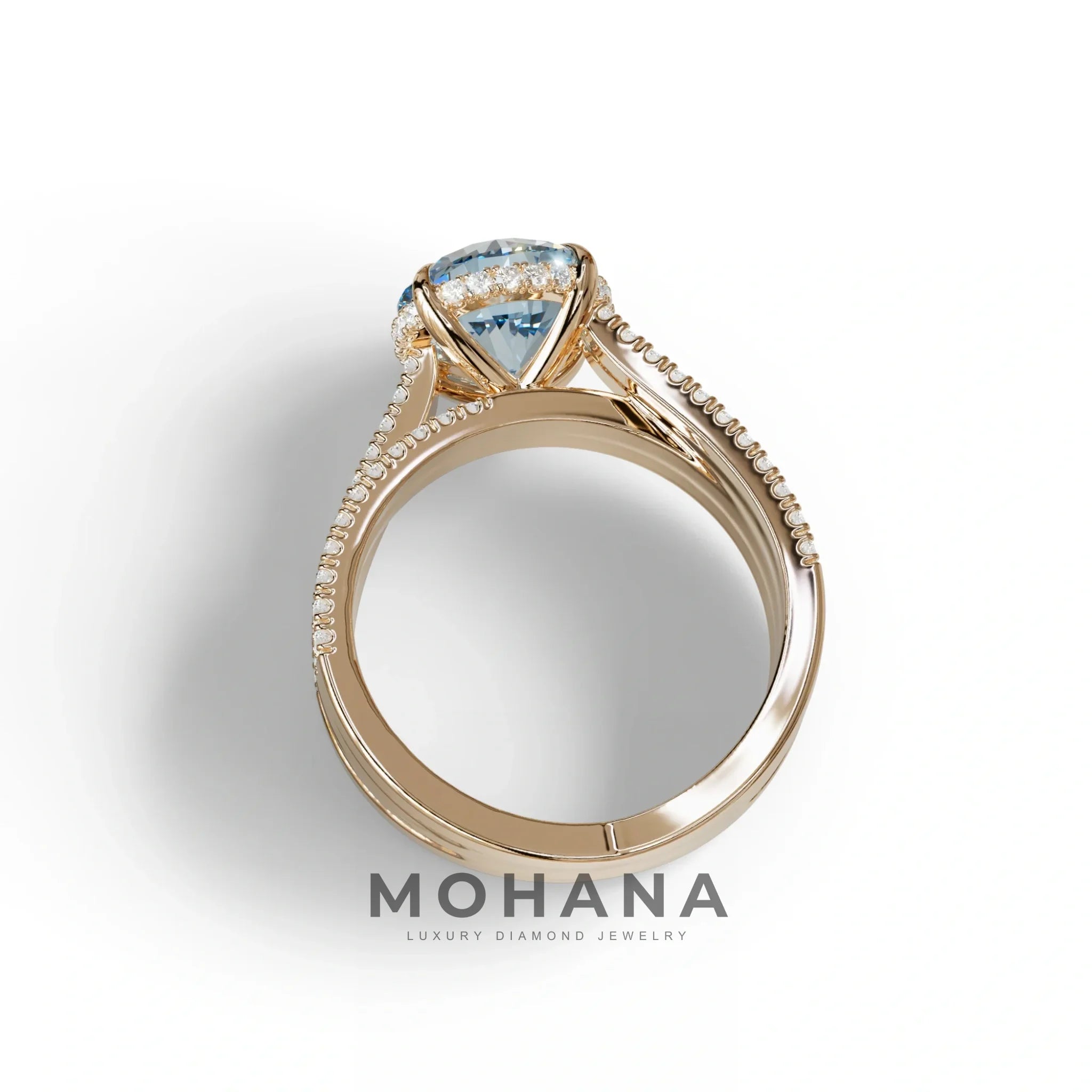2 Carat Blue Round Cut Hidden Halo Lab & Pave Lab Diamond Ring - Je t’aime