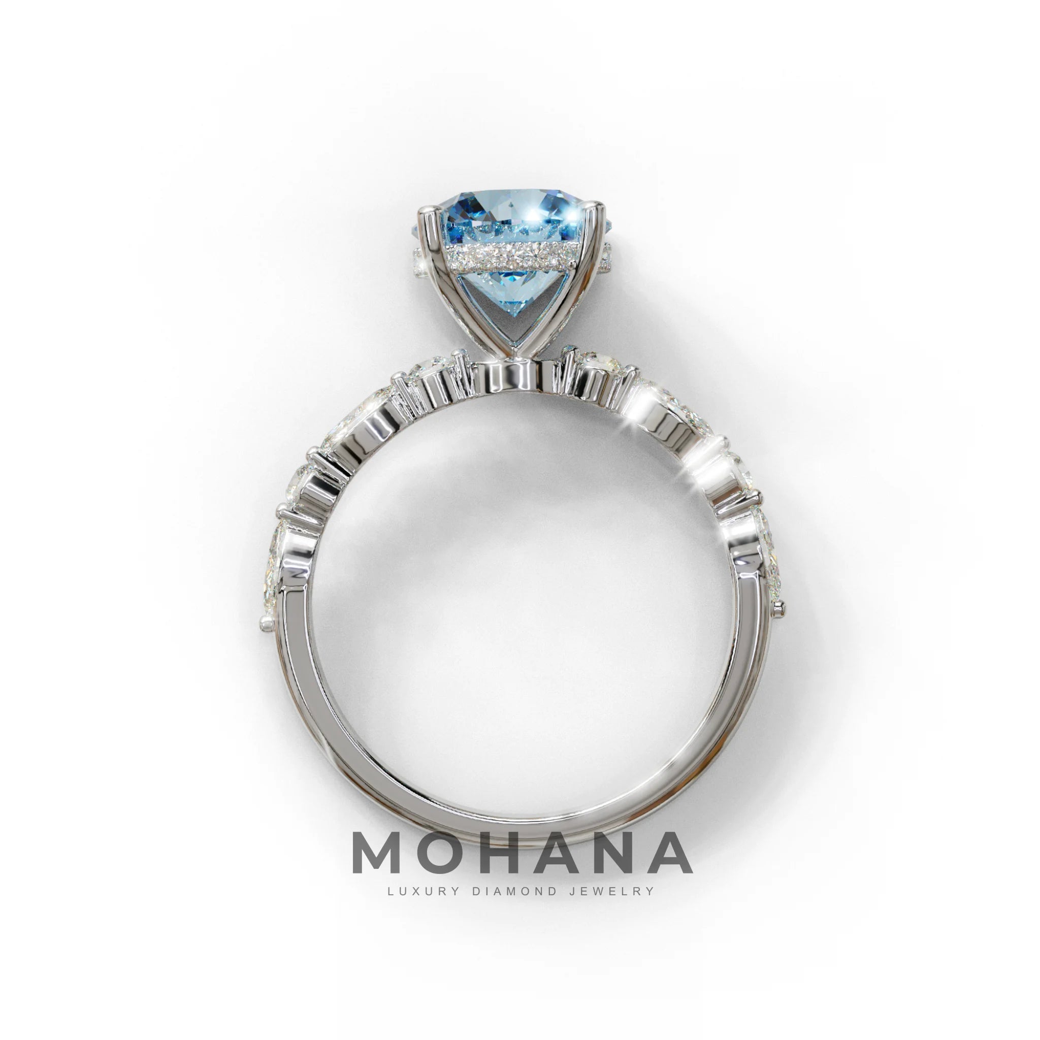2 Carat Blue Round Cut Hidden Halo & Pave Set Lab Diamond Ring - Pure Origin