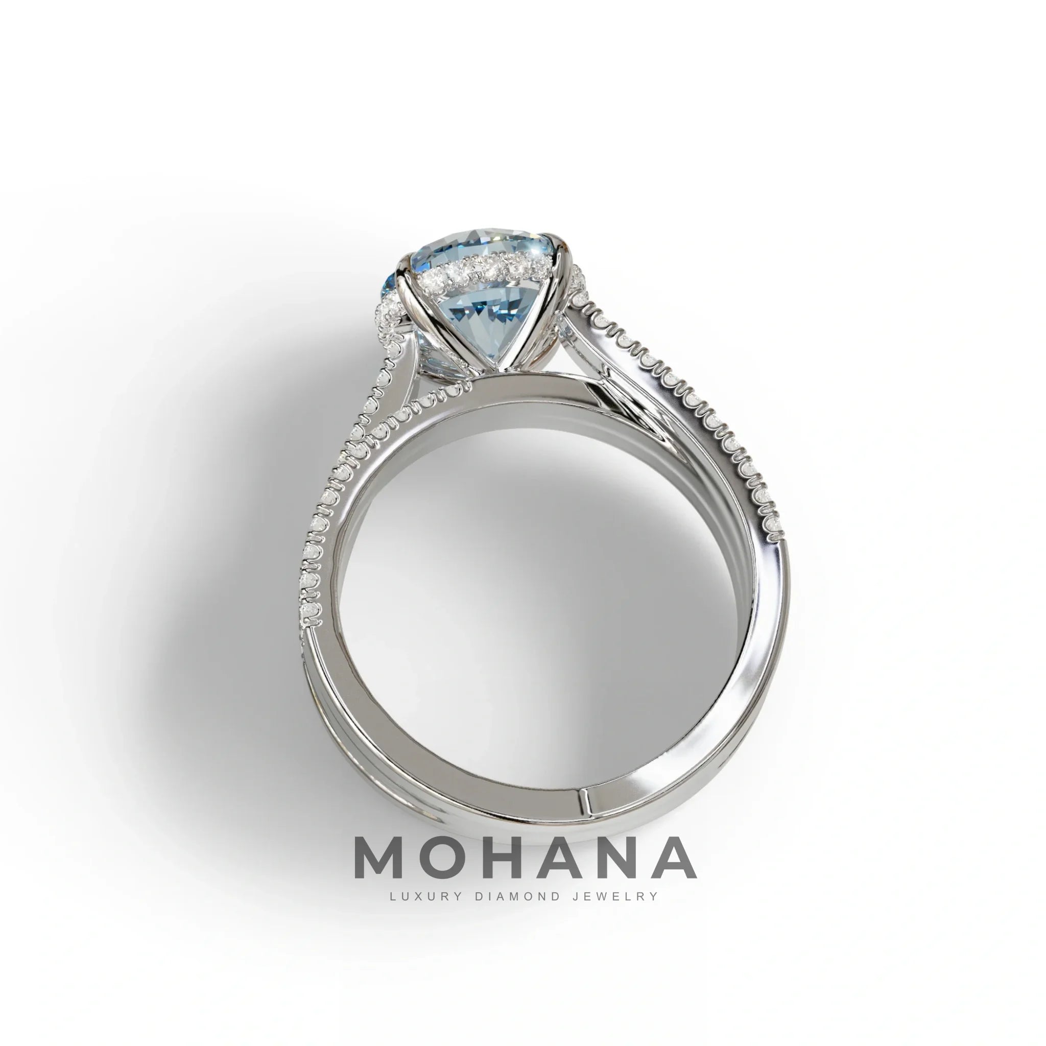 2 Carat Blue Round Cut Hidden Halo Lab & Pave Lab Diamond Ring - Je t’aime