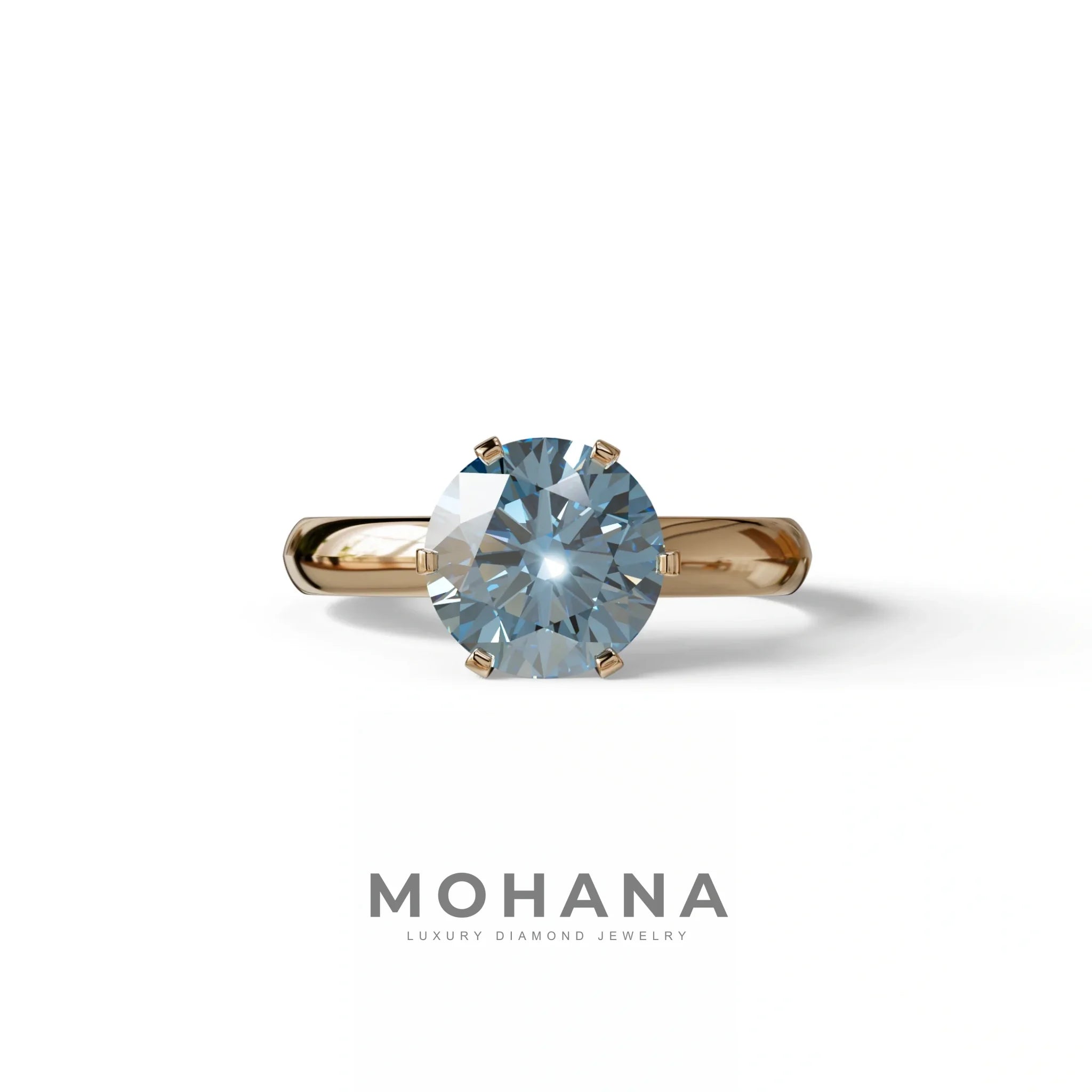 2 Carat Blue Round Cut Solitaire Lab Diamond Ring - Fury - 10K Solid Gold / Rose Gold