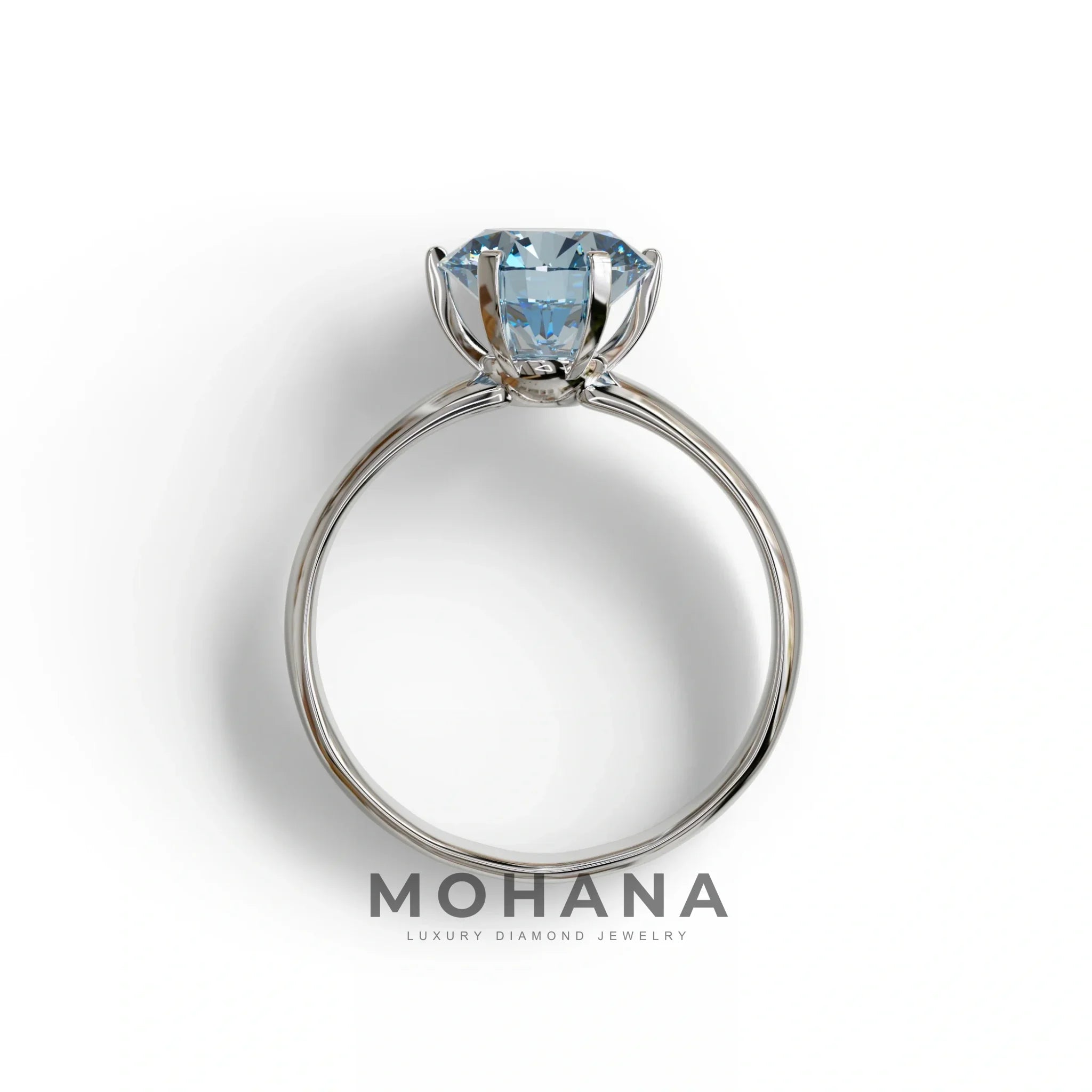 2 Carat Blue Round Cut Solitaire Lab Diamond Ring - Fury