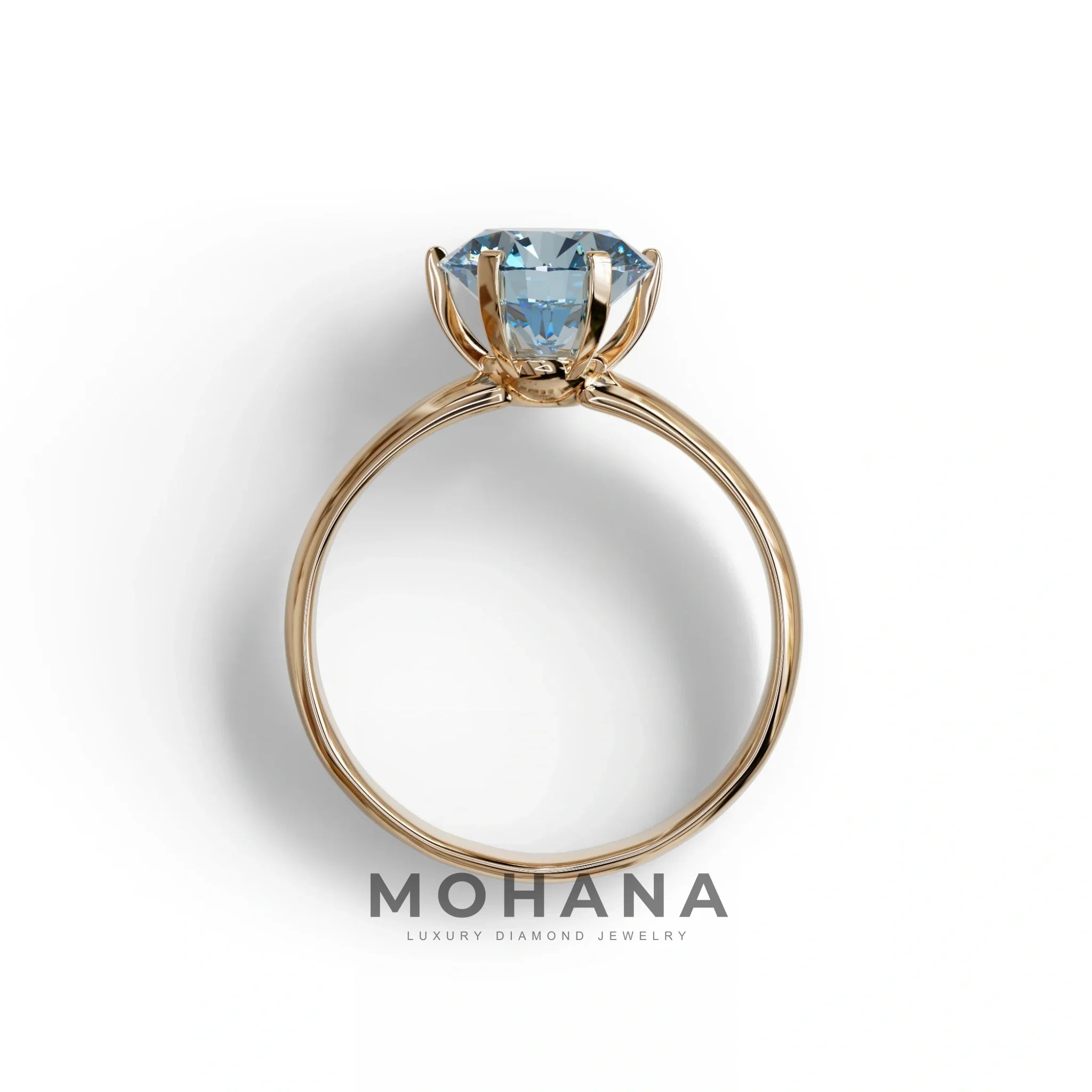 2 Carat Blue Round Cut Solitaire Lab Diamond Ring - Fury