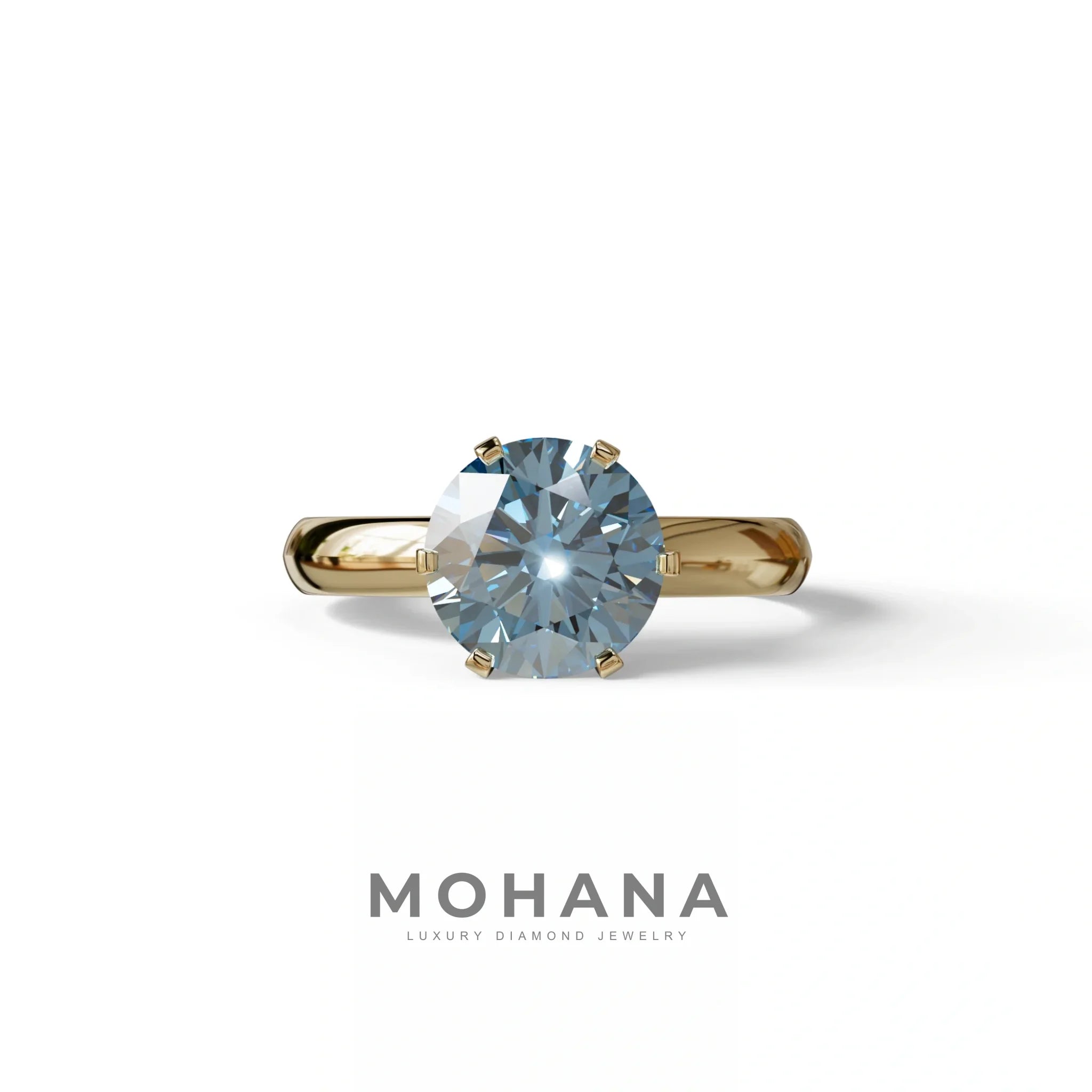 2 Carat Blue Round Cut Solitaire Lab Diamond Ring - Fury - 10K Solid Gold / Yellow Gold
