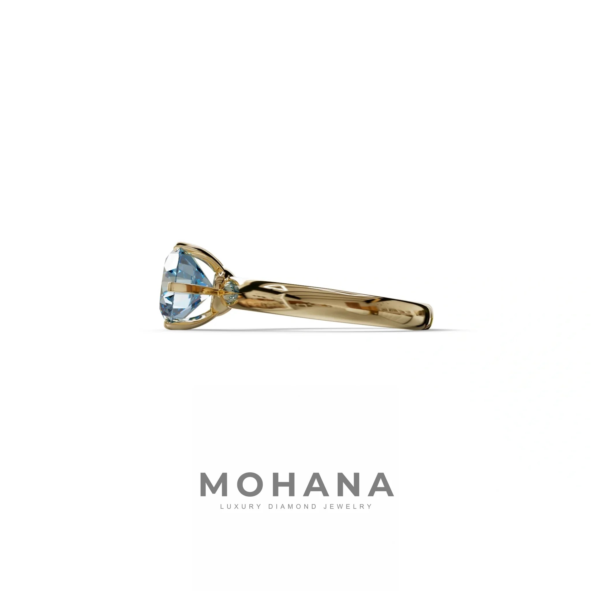 2 Carat Blue Round Cut Solitaire Lab Diamond Ring - Fury
