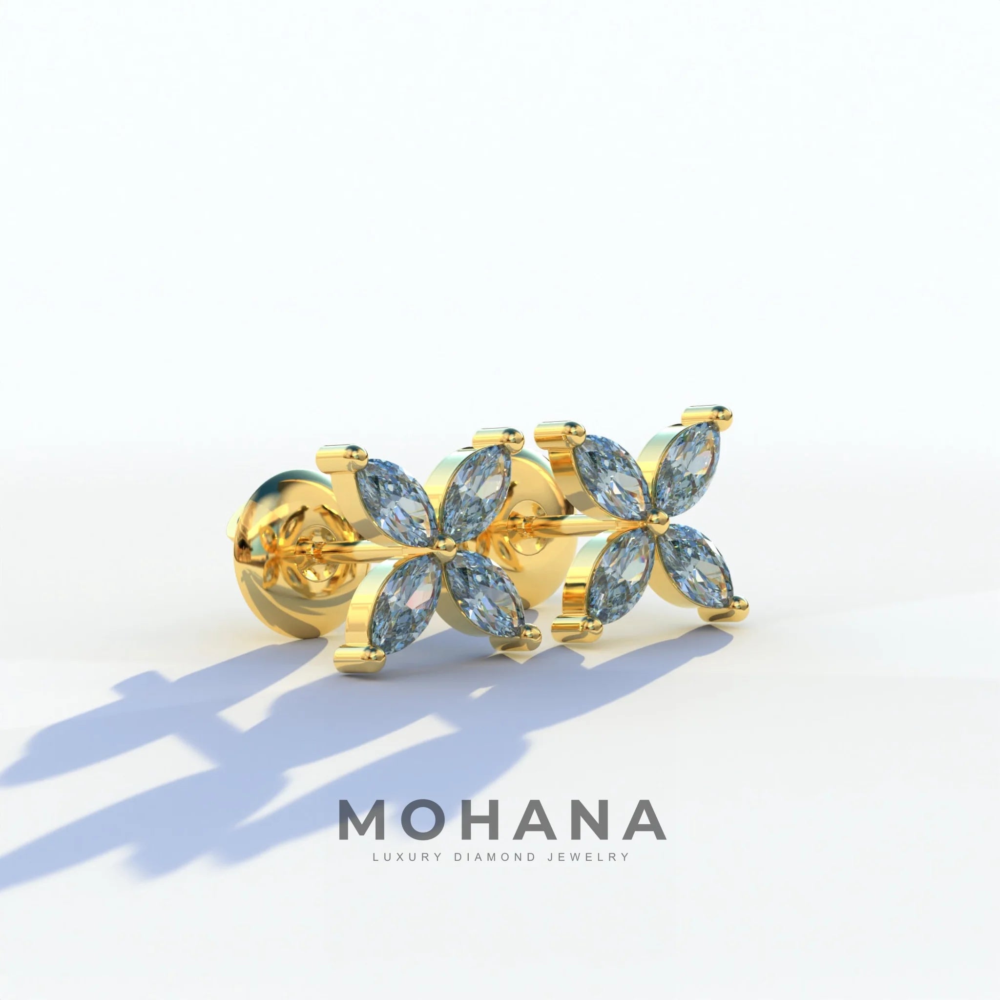 2 Carat Blue Marquise Cut Lab Grown Diamond Stud Earrings - Maria Tash