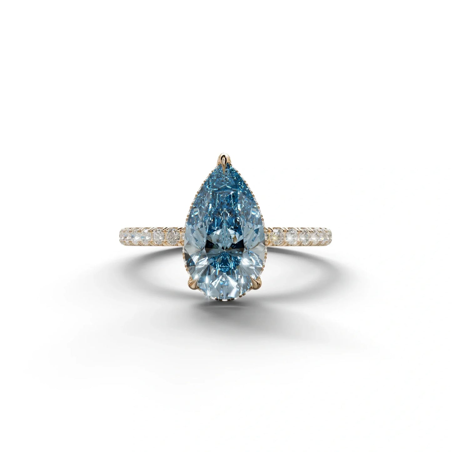 2 Carat Blue Pear Cut Hidden Halo & Pave Lab Diamond Ring - 10K Solid Gold / Rose Gold