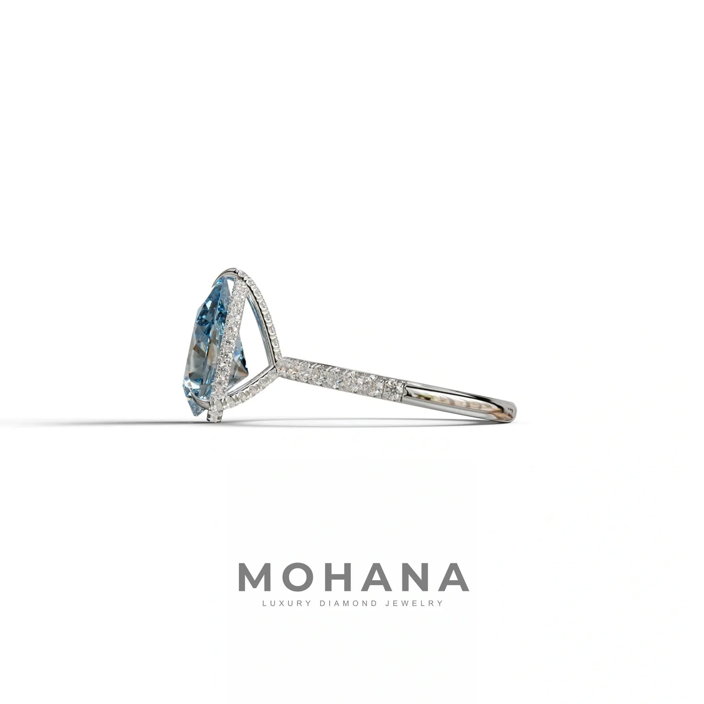 2 Carat Blue Pear Cut Hidden Halo & Pave Lab Diamond Ring