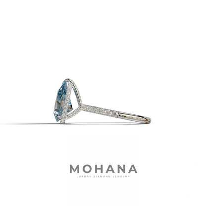 2 Carat Blue Pear Cut Hidden Halo & Pave Lab Diamond Ring