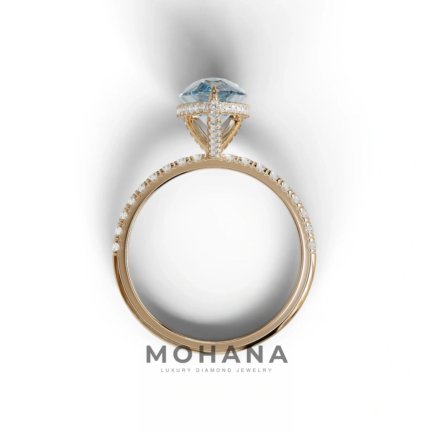 2 Carat Blue Pear Cut Hidden Halo & Pave Lab Diamond Ring