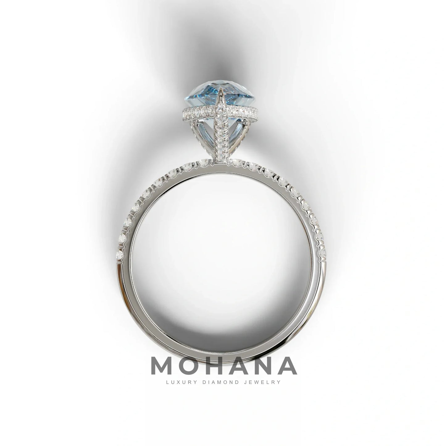 2 Carat Blue Pear Cut Hidden Halo & Pave Lab Diamond Ring