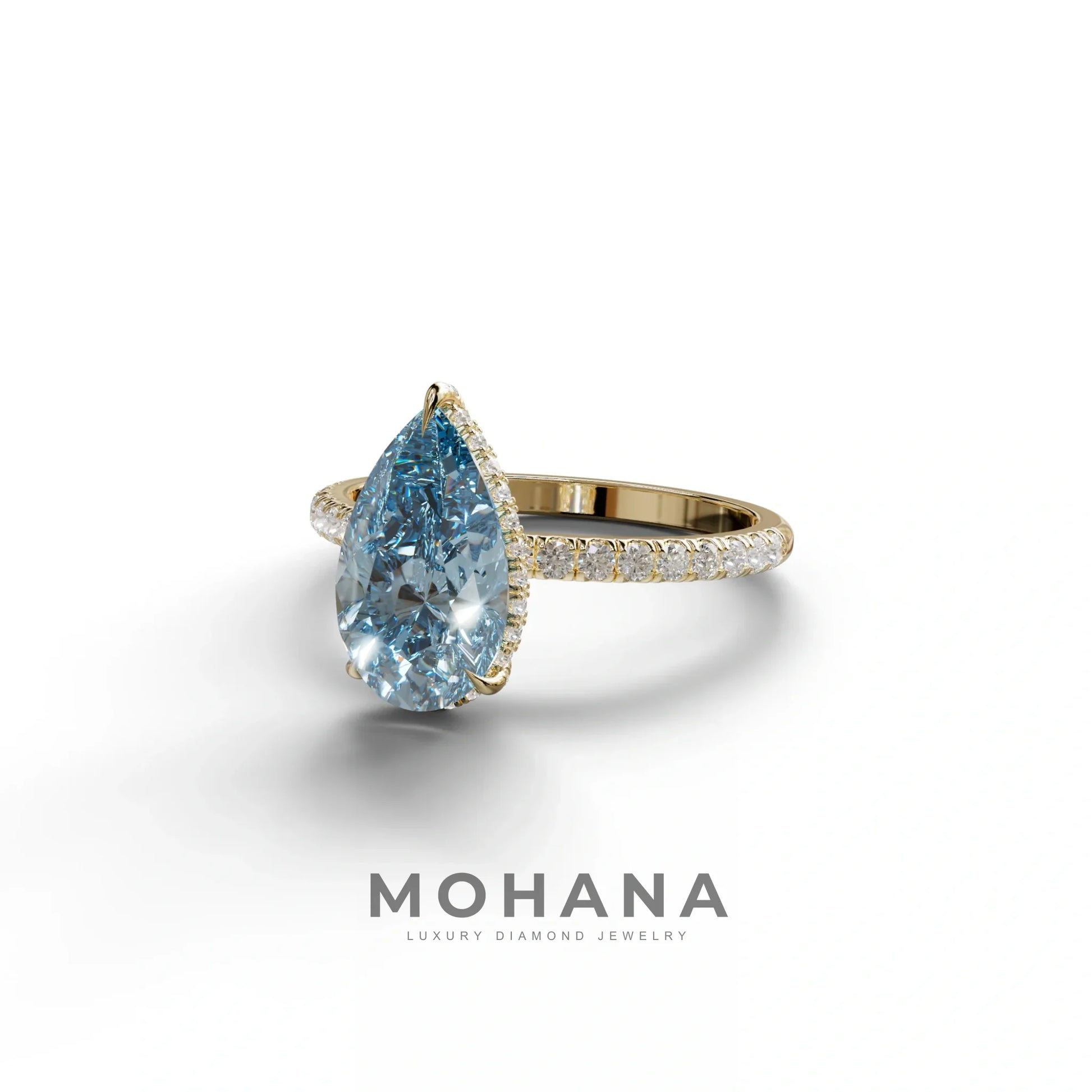 2 Carat Blue Pear Cut Hidden Halo & Pave Lab Diamond Ring