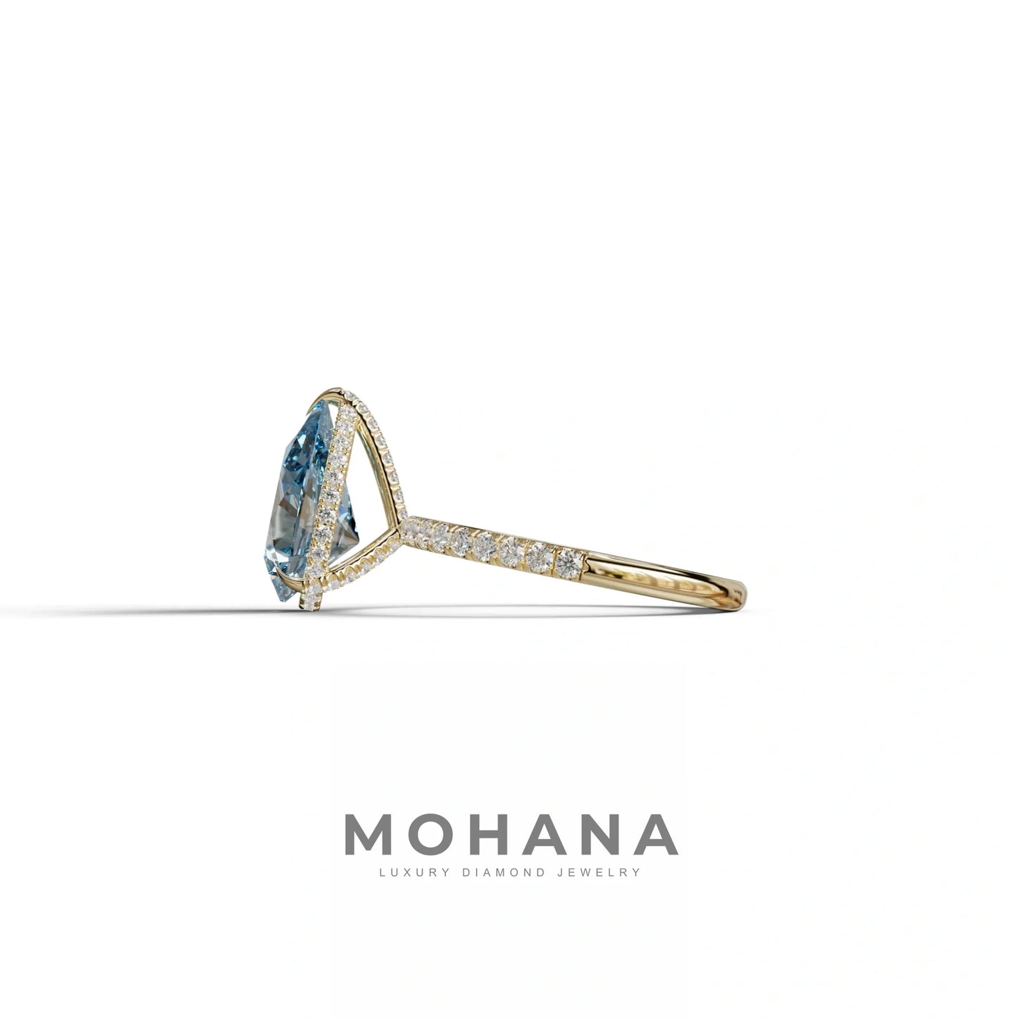 2 Carat Blue Pear Cut Hidden Halo & Pave Lab Diamond Ring