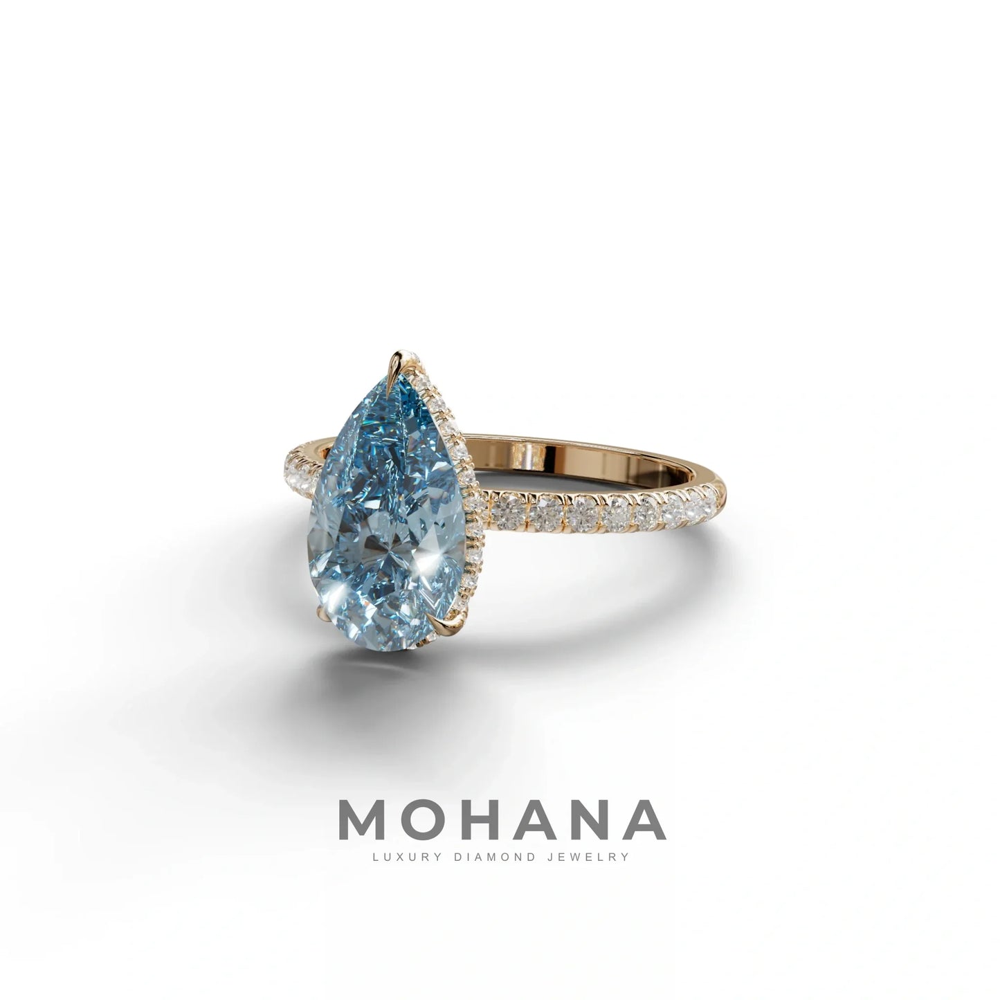 2 Carat Blue Pear Cut Hidden Halo & Pave Lab Diamond Ring