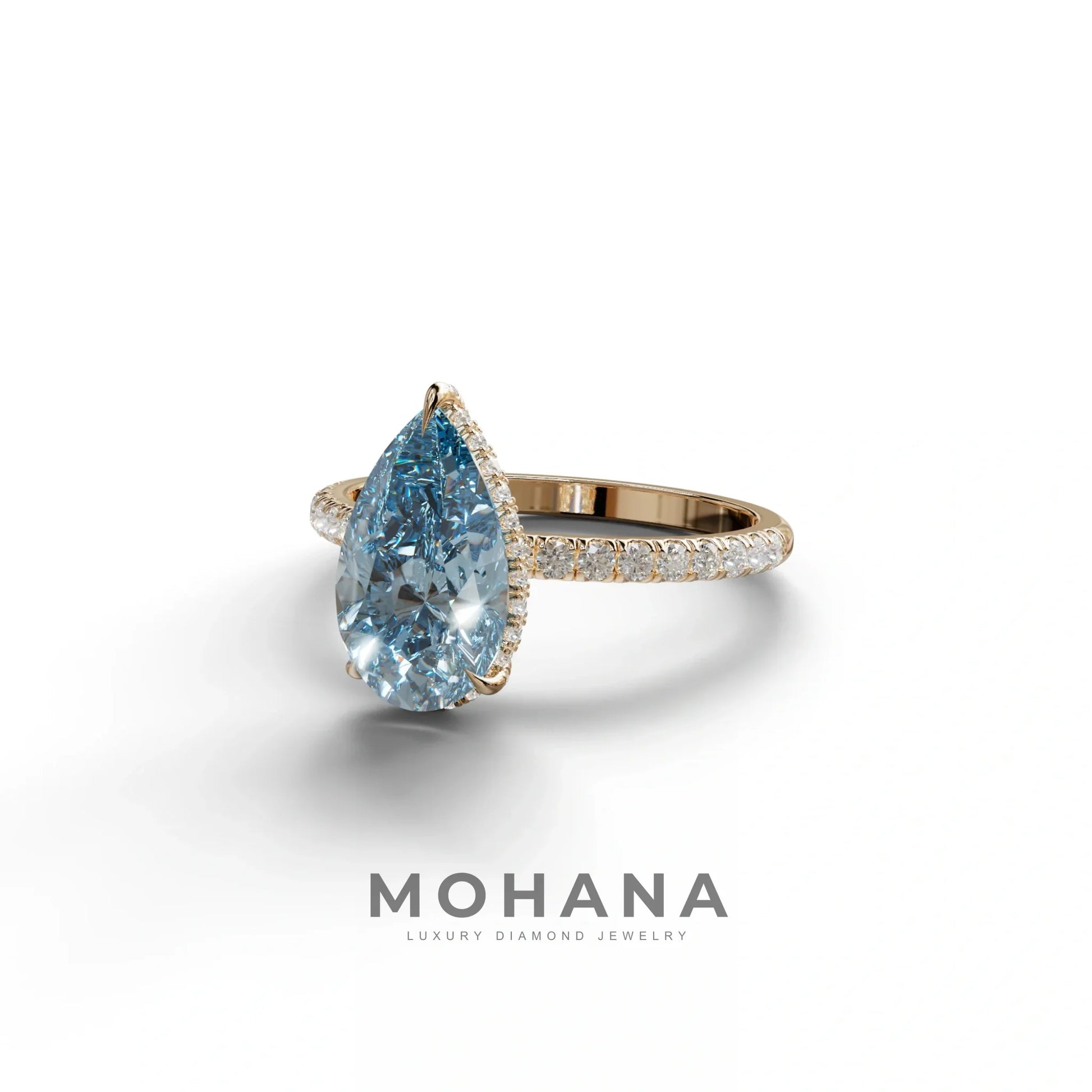 2 Carat Blue Pear Cut Hidden Halo & Pave Lab Diamond Ring