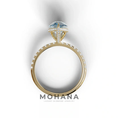 2 Carat Blue Pear Cut Hidden Halo & Pave Lab Diamond Ring