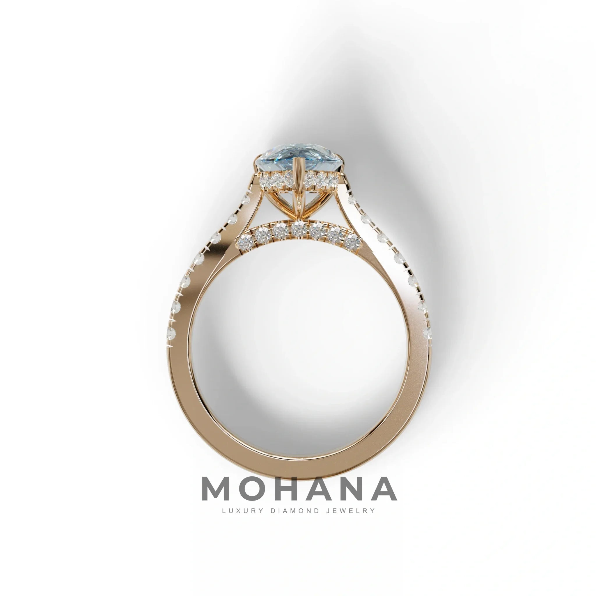 2 Carat Blue Pear Shaped Hidden Halo Lab Diamond Engagement Ring - Teardrop