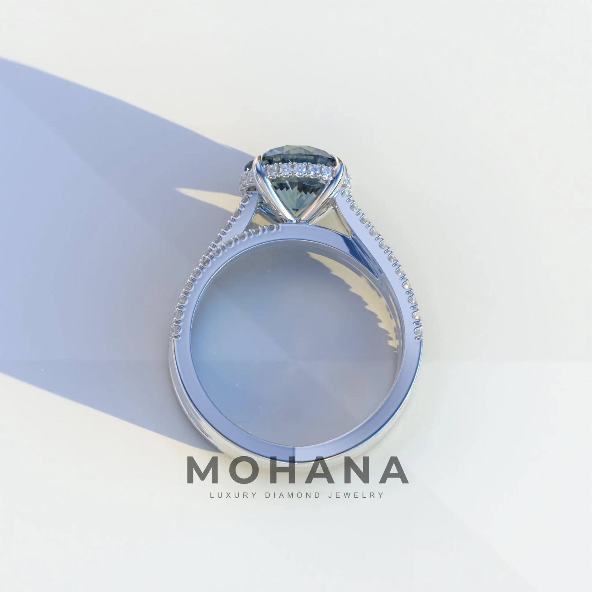 2 Carat Blue Round Cut Hidden Halo Lab & Pave Lab Diamond Ring - Je t’aime