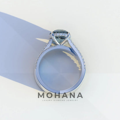 2 Carat Blue Round Cut Hidden Halo Lab & Pave Lab Diamond Ring - Je t’aime