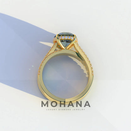 2 Carat Blue Round Cut Hidden Halo Lab & Pave Lab Diamond Ring - Je t’aime