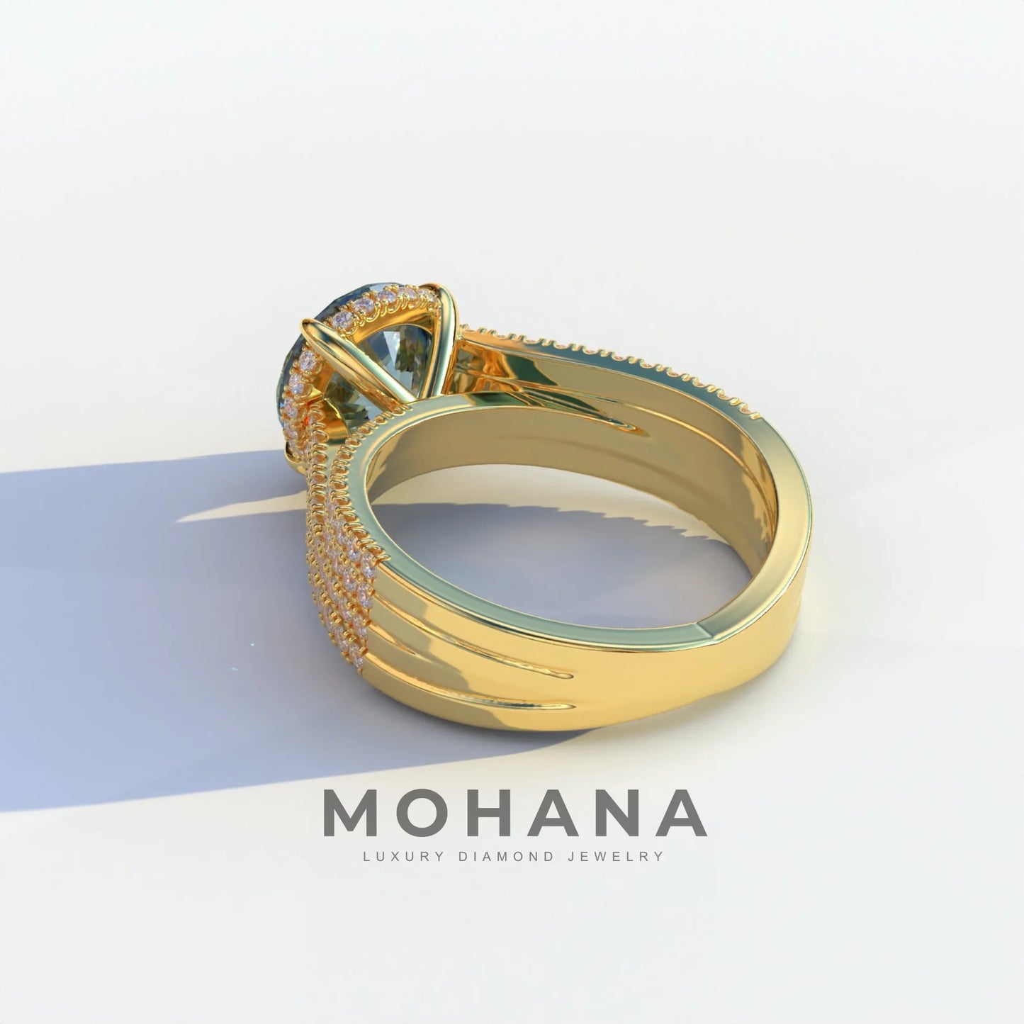 2 Carat Blue Round Cut Hidden Halo Lab & Pave Lab Diamond Ring - Je t’aime