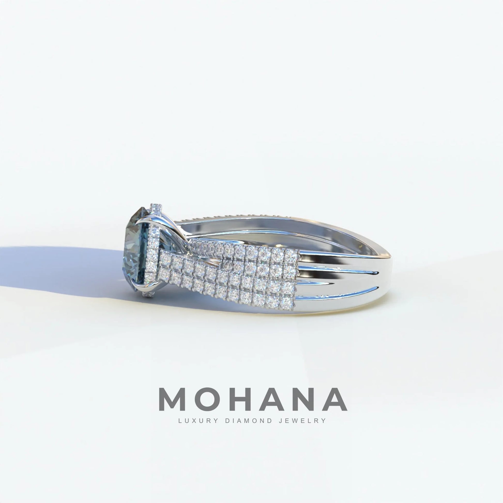 2 Carat Blue Round Cut Hidden Halo Lab & Pave Lab Diamond Ring - Je t’aime