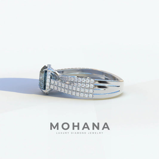 2 Carat Blue Round Cut Hidden Halo Lab & Pave Lab Diamond Ring - Je t’aime