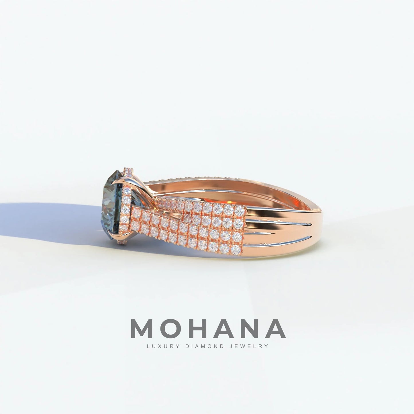 2 Carat Blue Round Cut Hidden Halo Lab & Pave Lab Diamond Ring - Je t’aime