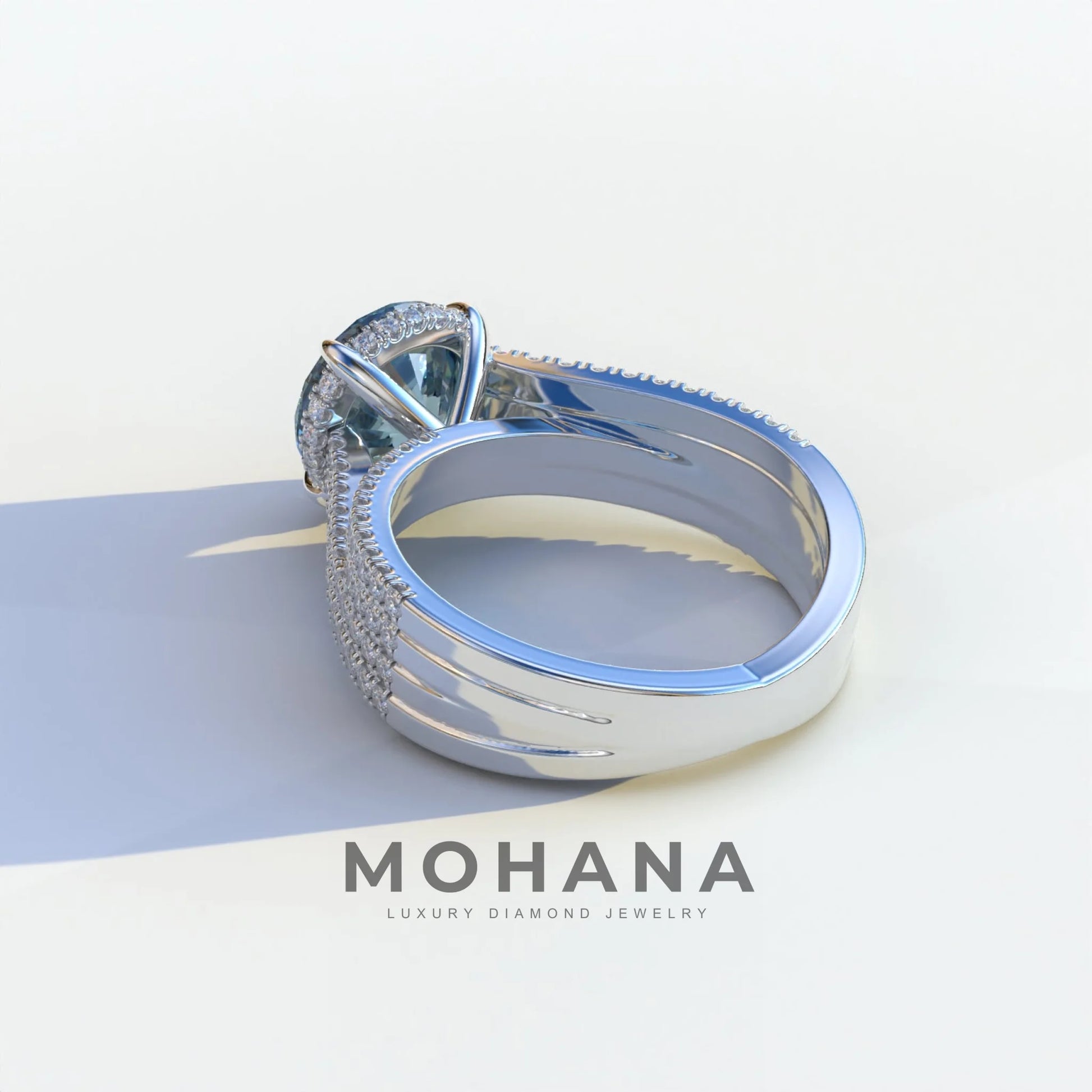 2 Carat Blue Round Cut Hidden Halo Lab & Pave Lab Diamond Ring - Je t’aime