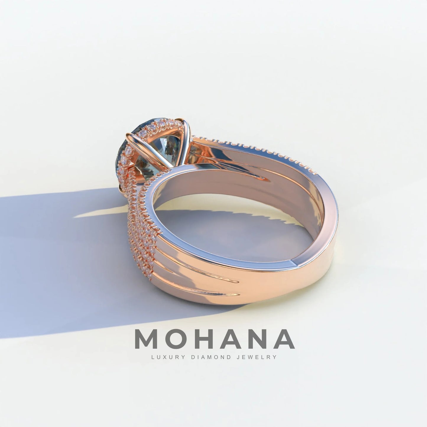 2 Carat Blue Round Cut Hidden Halo Lab & Pave Lab Diamond Ring - Je t’aime