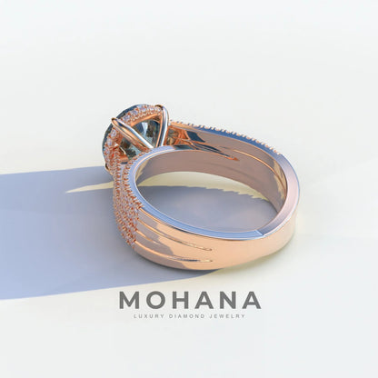 2 Carat Blue Round Cut Hidden Halo Lab & Pave Lab Diamond Ring - Je t’aime